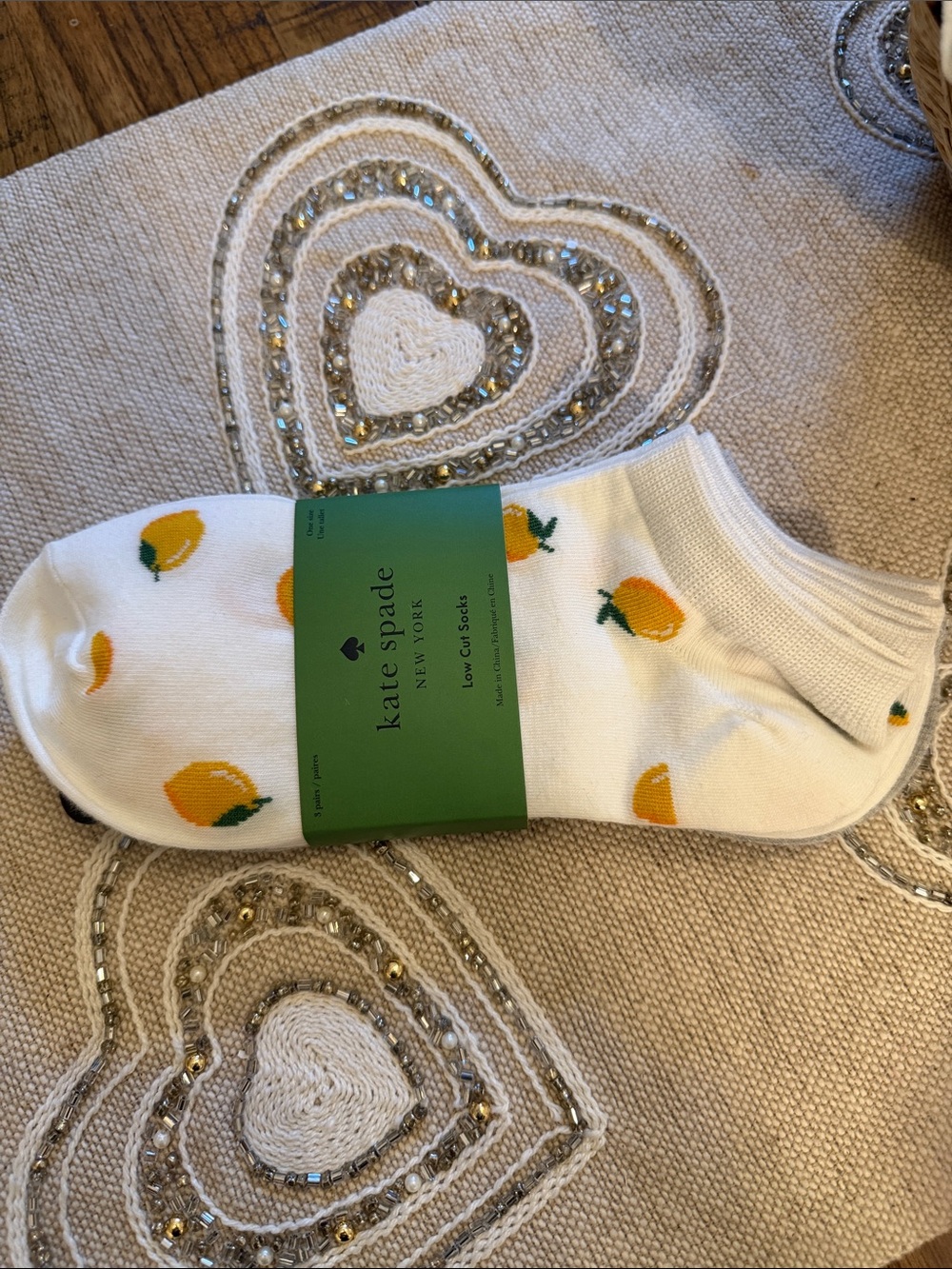 kate spade ankle socks- lemon print , white and gray
